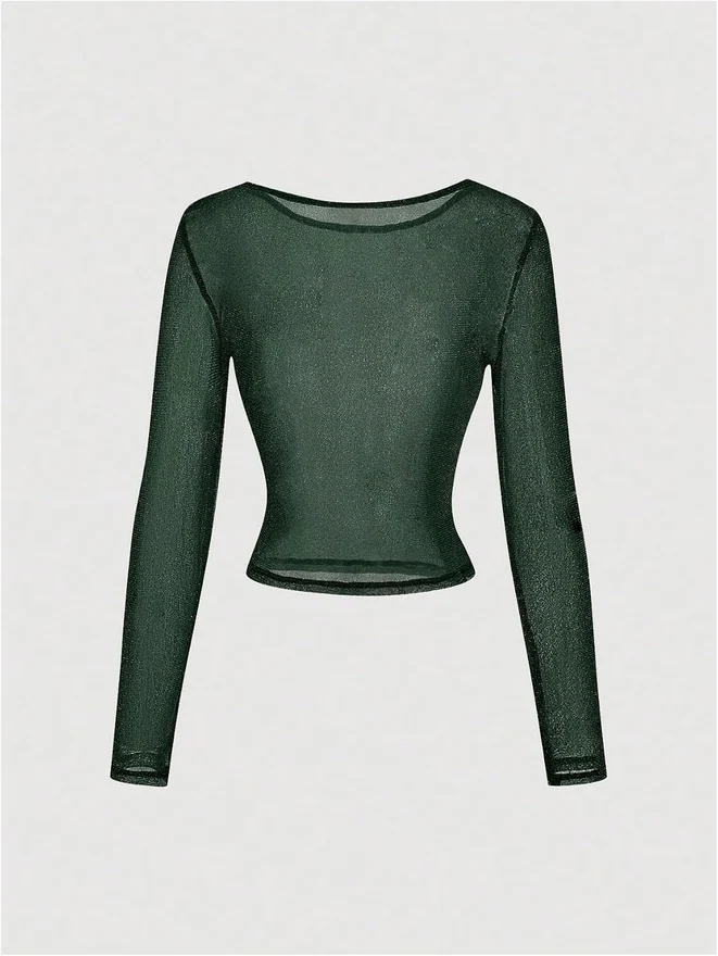 Glitter Long Sleeve Sheer Scoop Neck See Through Club Top by OYOANGLE, photograph 3 of 4