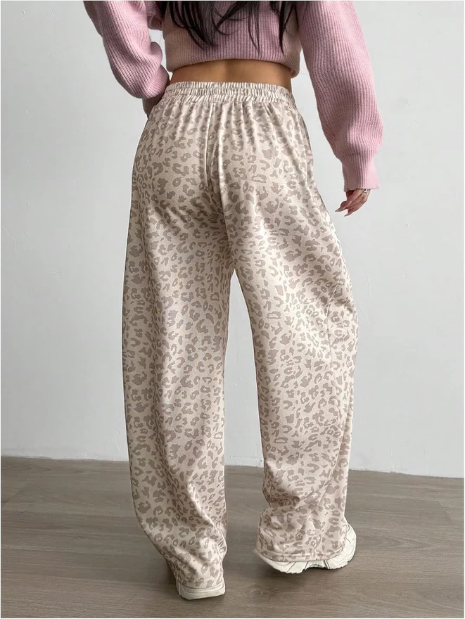 Leopard Print Sweatpants Elastic Waist Loose Straight Leg by OYOANGLE, photograph 2 of 3