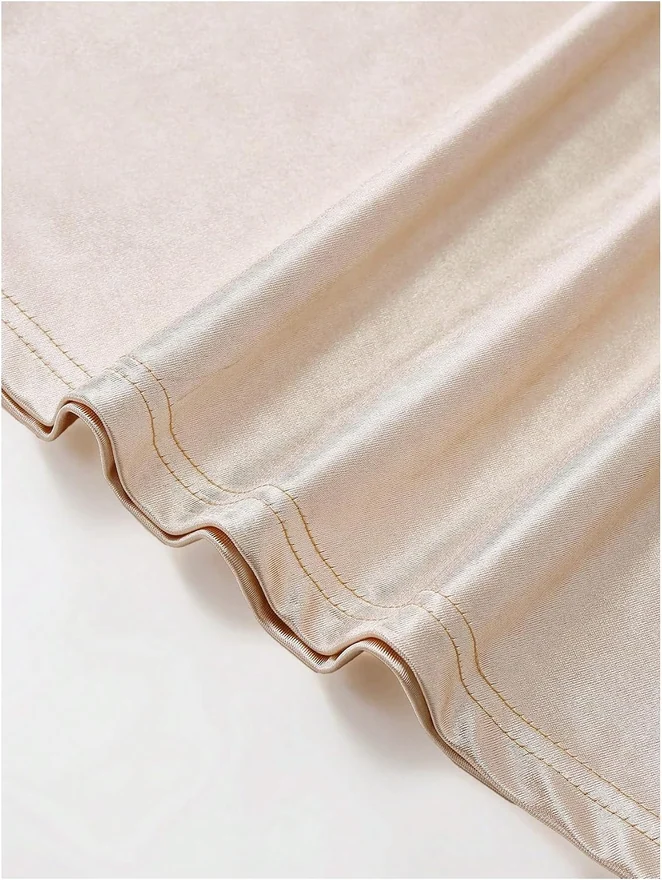 Satin Spaghetti Strap Midi Wedding Dress Elegant Cowl Neck Side by OYOANGLE, photograph 3 of 3