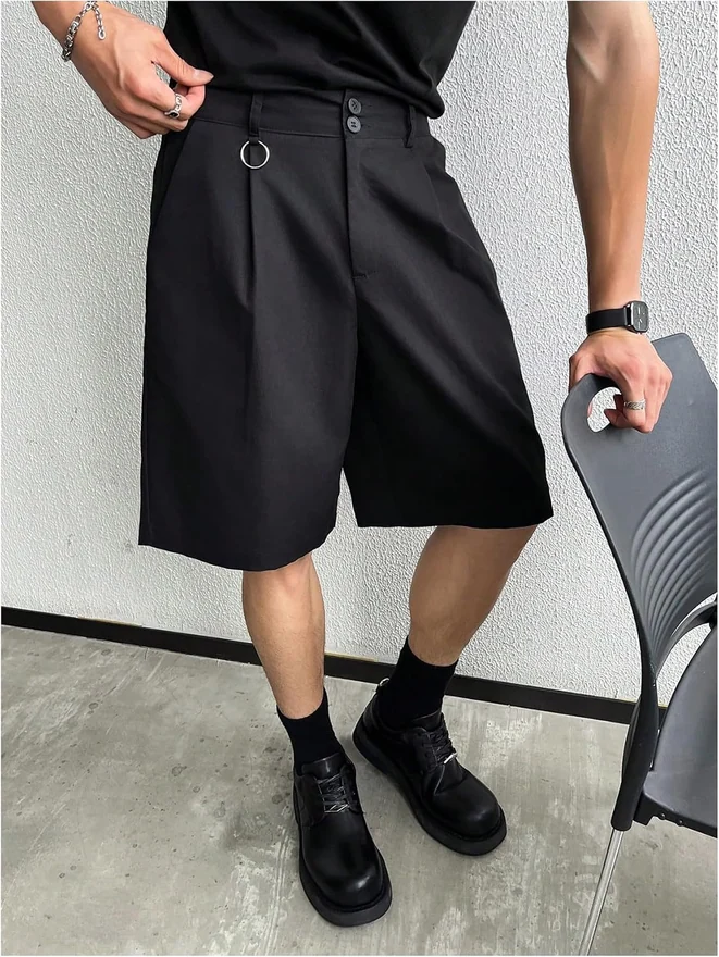 Classic Pleat Front Golf Shorts Zipper Fly Casual Shorts by OYOANGLE, photograph 4 of 4