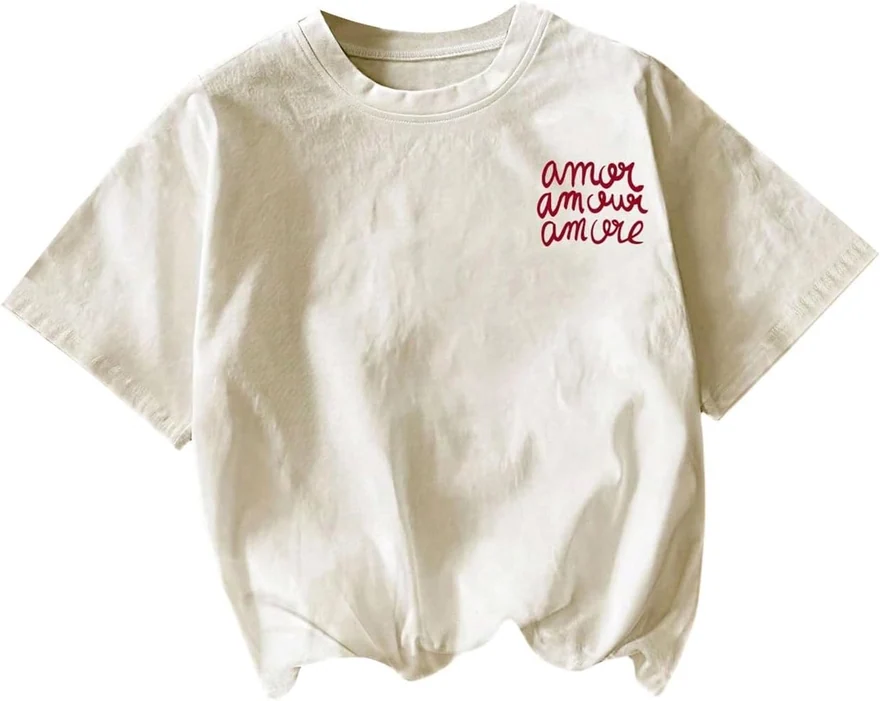 Graphic Tees Letter Print Short Sleeve Tee Shirt Drop Shoulder by OYOANGLE, photograph 3 of 4
