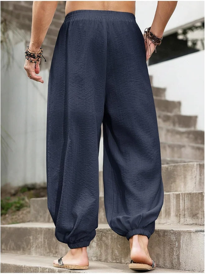 Harem Pants with Pocket Baggy Hippie Loose Fit Elastic Waist by OYOANGLE