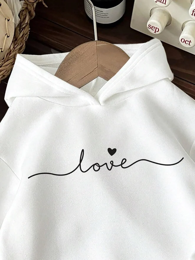 Girl's Letter Graphic Print Long Sleeve Hoodies Cute Drop by OYOANGLE, photograph 3 of 4