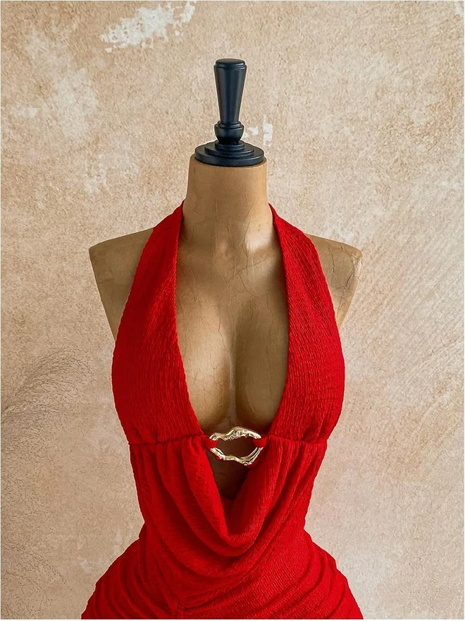 Y2K Halter Ring Linked Ruched Bodycon Mini Night Out Dress by OYOANGLE, photograph 2 of 3