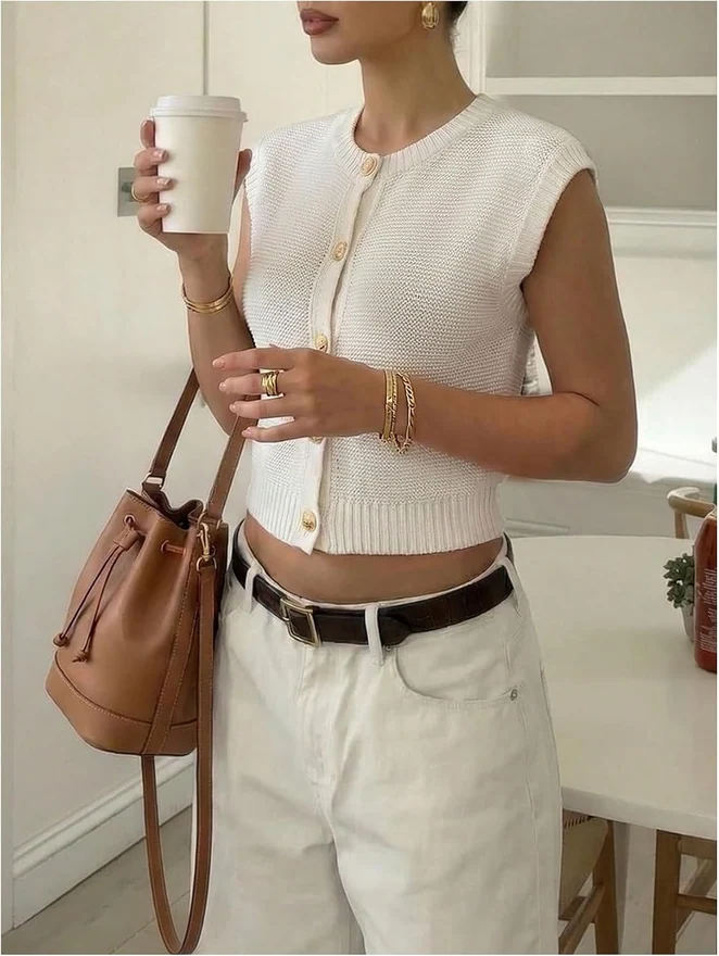 Button Down Sweater Vest Sleeveless Knit Tank Cardigans by OYOANGLE, photograph 2 of 4