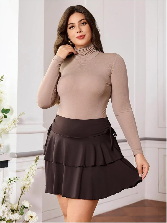 Plus Size High Waisted Y2K A Line Ruffle Skorts Mini Skirt by OYOANGLE, photograph 3 of 4