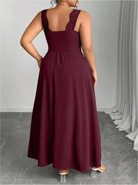Plus Size Formal Evening Maxi Dress Wedding Guest Party in Burgundy