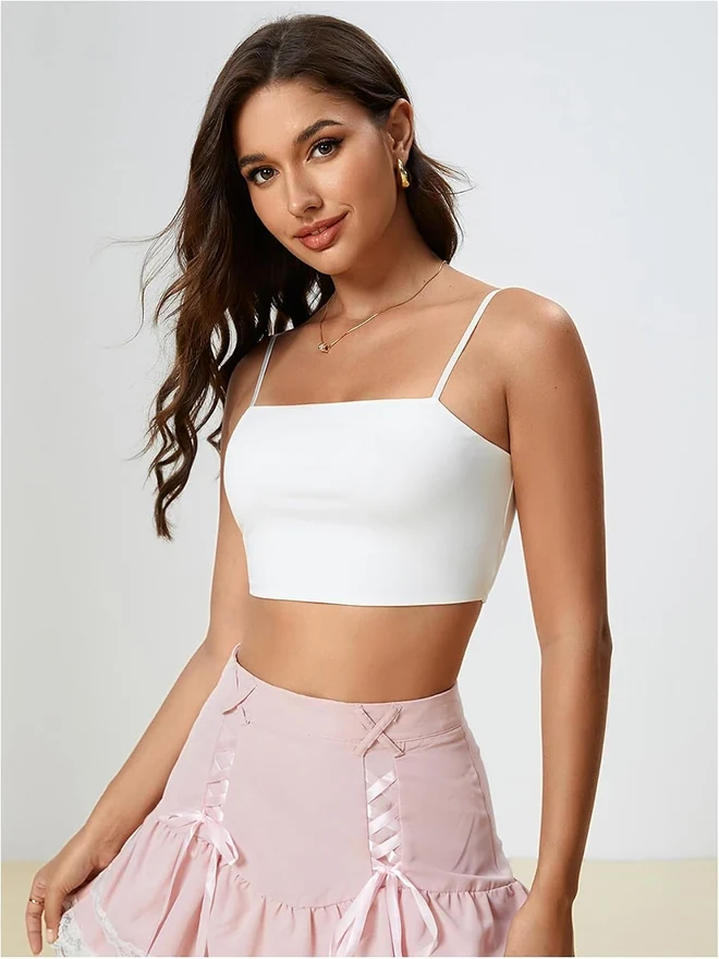Spaghetti Strap Crop Tank Top Bright White by OYOANGLE, photograph 4 of 4