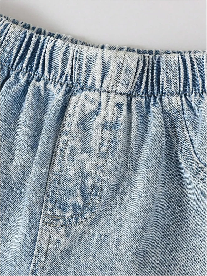 Girl's Star Wide Leg Baggy Jeans Y2K Elastic Waist Denim Pants by OYOANGLE, photograph 2 of 3