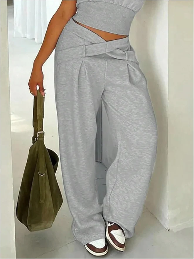 Plus Size Wide Leg Sweatpants Criss Cross Waist Gym Athletic by OYOANGLE, photograph 2 of 3