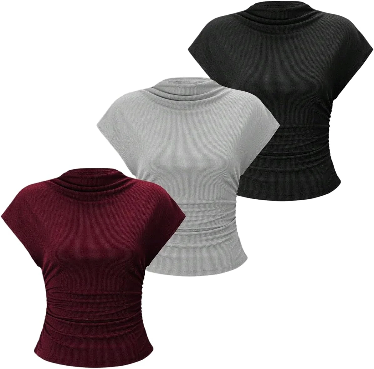 3 Pack Business Casual Outfits Mock Neck Ribbed Tank Tops by OYOANGLE, photograph 1 of 4