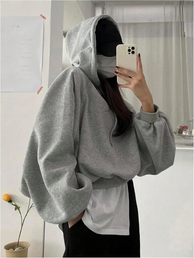Oversized Hoodies Drawstring Long Sleeve Loose Fit Hooded by OYOANGLE, photograph 4 of 4