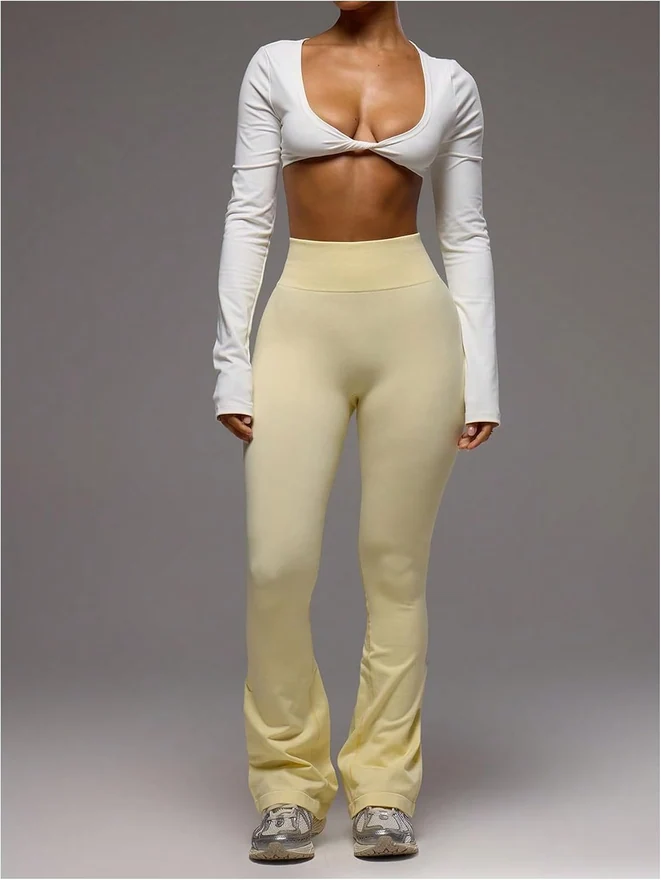 High Waisted Flare Leggings Seamless Athletic Skinny Pants by OYOANGLE