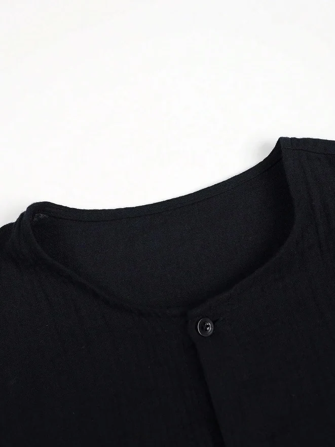 Long Sleeve Button Down Shirts Crew Neck Basic Solid Shirt by OYOANGLE, photograph 4 of 4