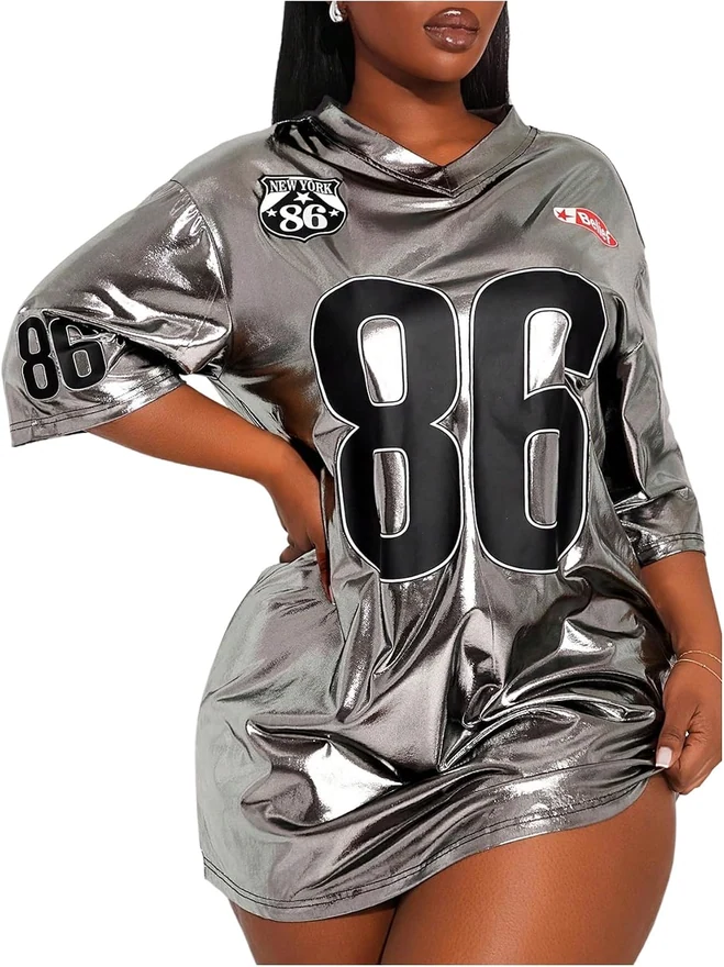 Y2k Jersey Dresses Silver Shirt by OYOANGLE