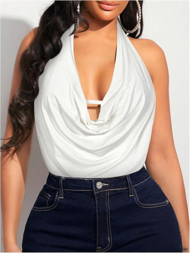 Draped Halter Bodysuits Backless Tank Top Bodysuit by OYOANGLE, photograph 4 of 4
