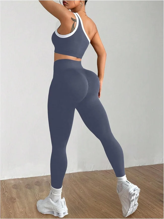 Workout Sets for Women One Shoulder Padded Sports Bra Butt by OYOANGLE