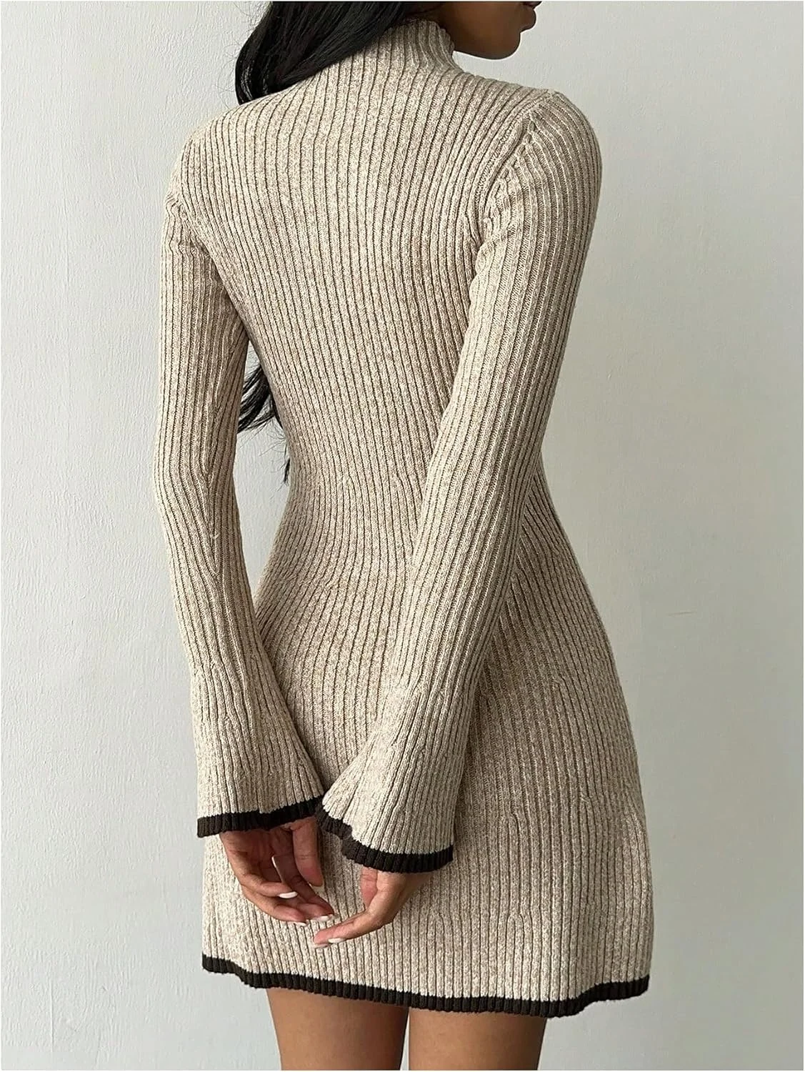 Ribbed Knit Mini Sweater Dresses Fall Bodycon Short Dress by OYOANGLE, photograph 1 of 3