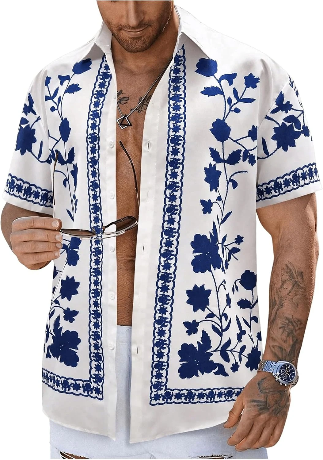 Floral Print Boho Hawaiian Casual Button Down Shirt by OYOANGLE, photograph 1 of 4