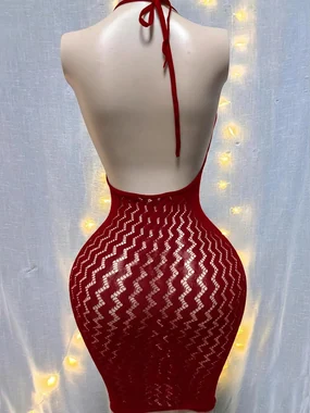 Fishnet Lingerie Mesh Dress Sexy See Through Chemise Black in Burgundy