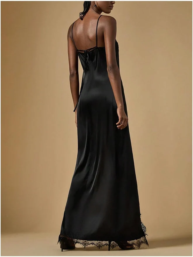 Satin Lace Midi Dress Asymmetrical Sexy Cocktail Dresses by OYOANGLE
