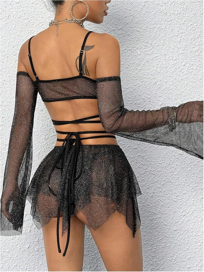 2 Piece Rave Outfits Festival Outfits Skirt Crop Top Set by OYOANGLE, photograph 2 of 4