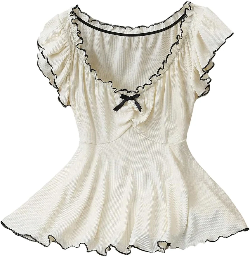 Plus Size Ruffle Peplum Tops Scoop Neck Babydoll Tshirts by OYOANGLE, photograph 2 of 4