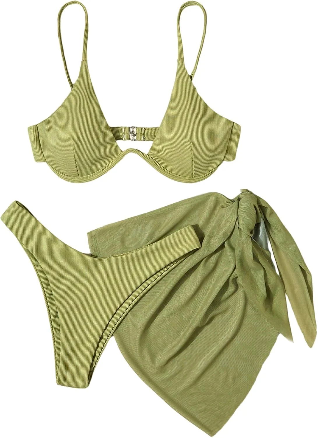 3 Piece Ribbed Bikini Set Underwire Triangle Swimsuit by OYOANGLE, photograph 1 of 4