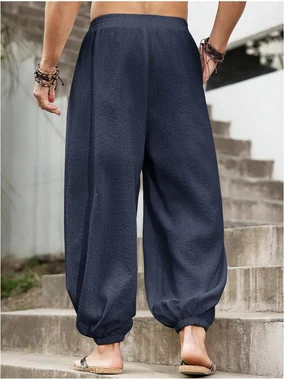Harem Pants with Pocket Baggy Hippie Loose Fit Elastic Waist in Dark Blue