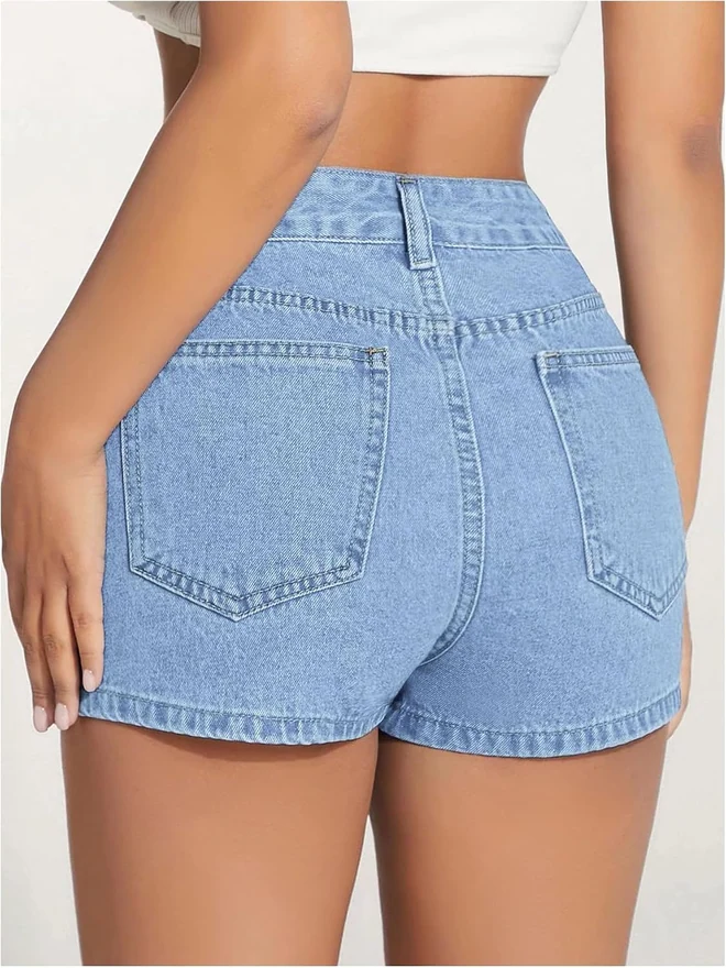 Wrap Denim Shorts High Waisted Asymmetrical Hem Y2K Jean Skirt by OYOANGLE, photograph 4 of 4