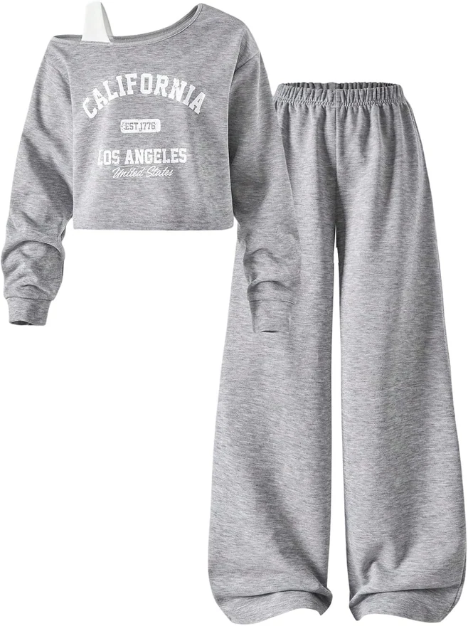 Girl's 2 Piece Sweatsuits Set Sweatshirt and Sweatpants Outfits by OYOANGLE