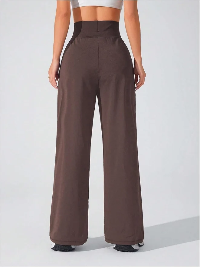Wide Leg Yoga Pants Cinched High Waist Lounge Sweatpants by OYOANGLE