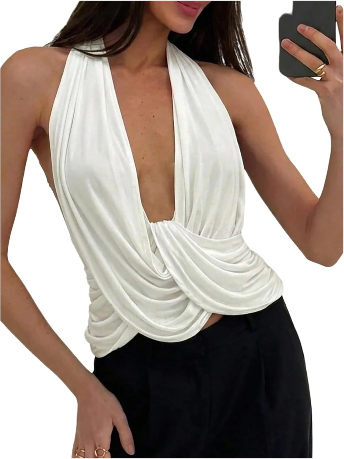 Cowl Neck Halter Tops White by OYOANGLE, photograph 1 of 4