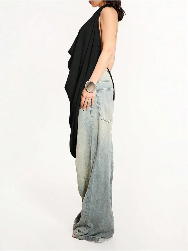Cowl Neck Backless Halter Top Y2k See Through Tank Tops by OYOANGLE, photograph 2 of 3