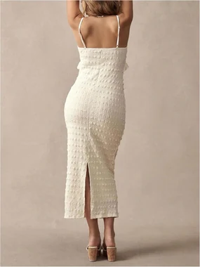 Maternity Textured Spaghetti Strap Dress Apricot in Apricot