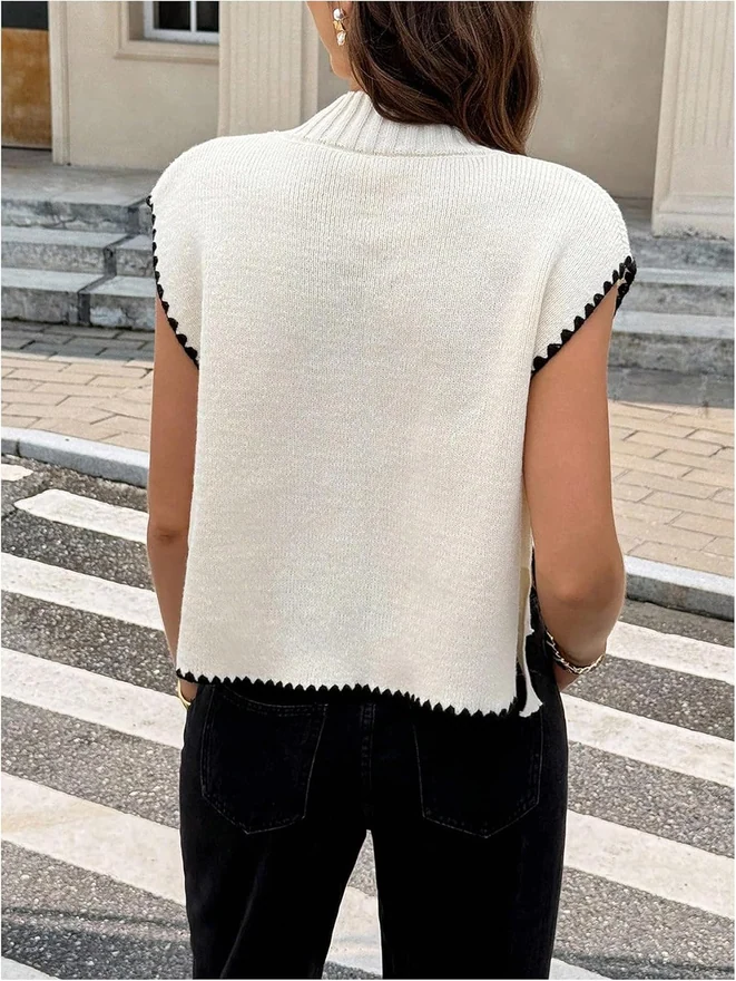 Bow Short Sleeve Sweater Side Tie Knit Pullover Top White by OYOANGLE, photograph 3 of 4