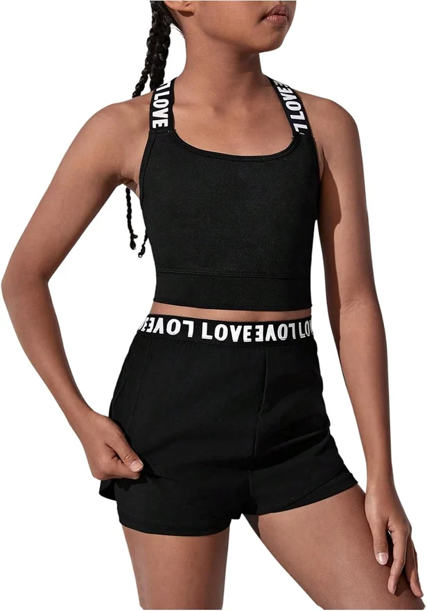 Girl's Athletic Sets Crop Tank Top and Shorts by OYOANGLE