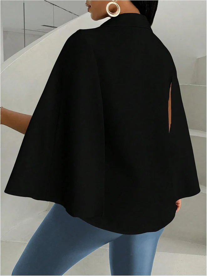 Cape Blazer Long Sleeve Cropped Blazers Jacket Coat Work by OYOANGLE, photograph 2 of 4