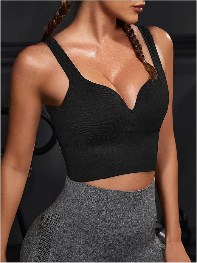 Plunge Neck Wide Strap Sports Bra Medium Support Padded Running by OYOANGLE, photograph 3 of 4