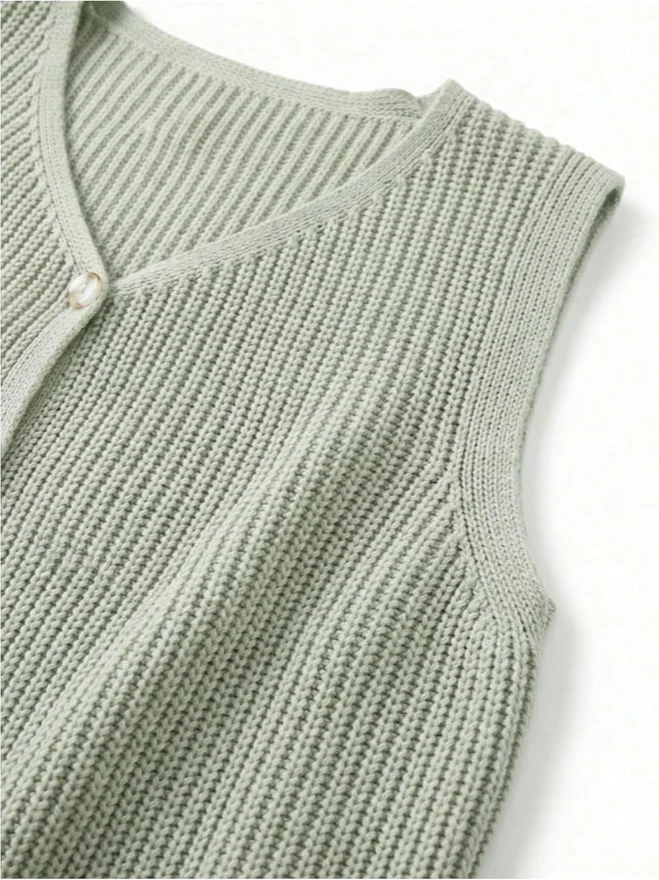 Button Down Sweater Vest Sleeveless V Neck Knit Tank Tops by OYOANGLE, photograph 4 of 4