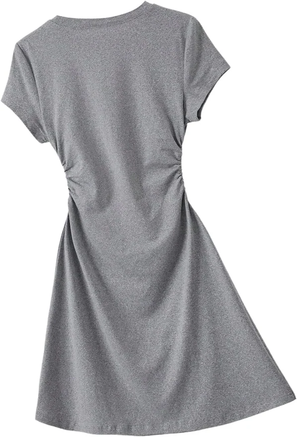 Bow Print Short Sleeve A Line Tshirt Dress Side Ruched Casual by OYOANGLE