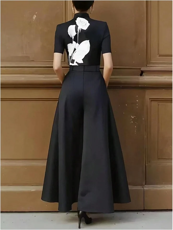 Elegant Pleated Flowy Dress Pants Wide Leg High Waisted Business by OYOANGLE, photograph 2 of 2