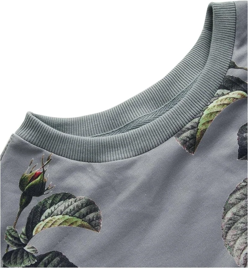 Casual Flower Print Long Sleeve Round Neck Pullover Grey by OYOANGLE, photograph 3 of 4