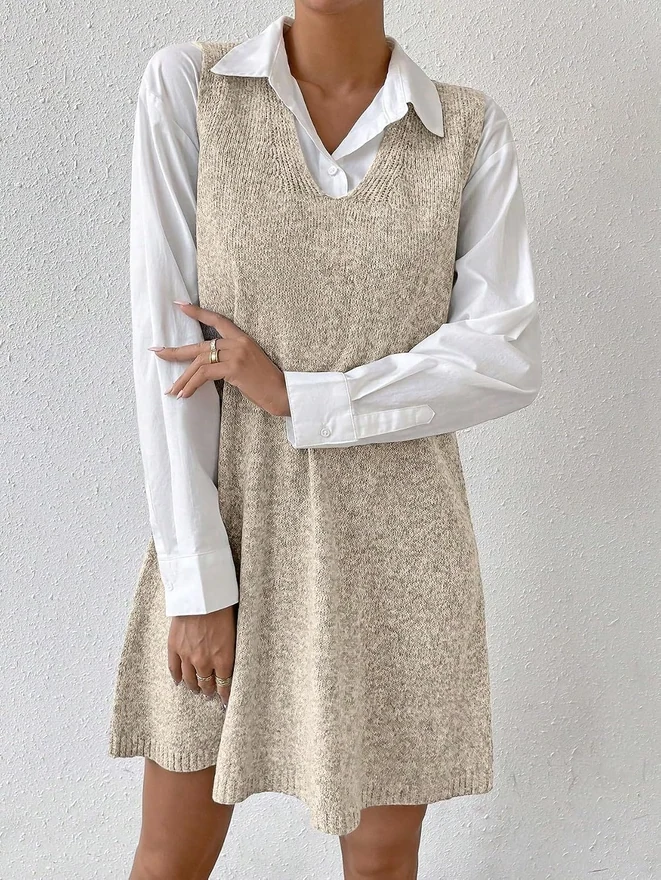 V Neck Sleeveless Basic Solid Pullover Knit Sweater Dress by OYOANGLE, photograph 4 of 4