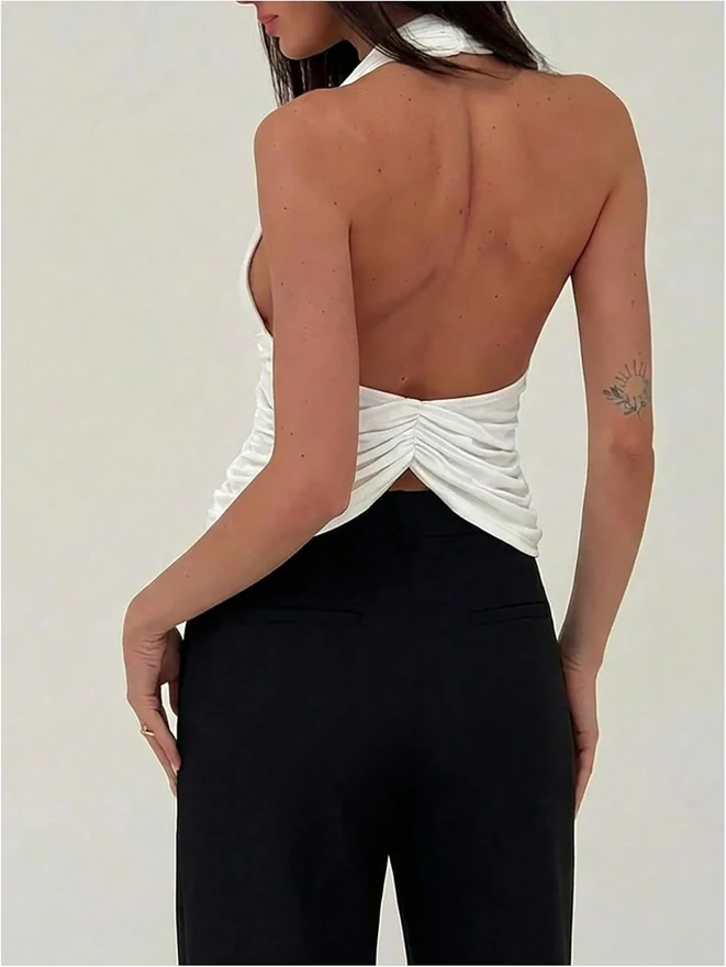 Cowl Neck Halter Tops White by OYOANGLE, photograph 2 of 4