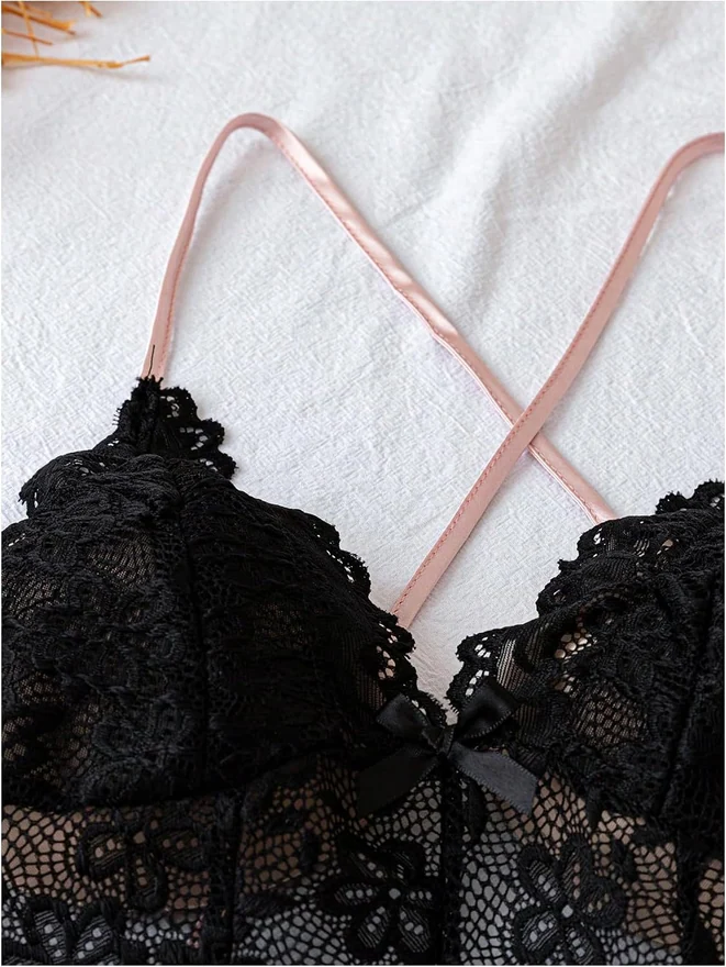 2 Pack Satin Nightgowns Lace Trim Criss Cross Spaghetti Strap by OYOANGLE, photograph 4 of 4