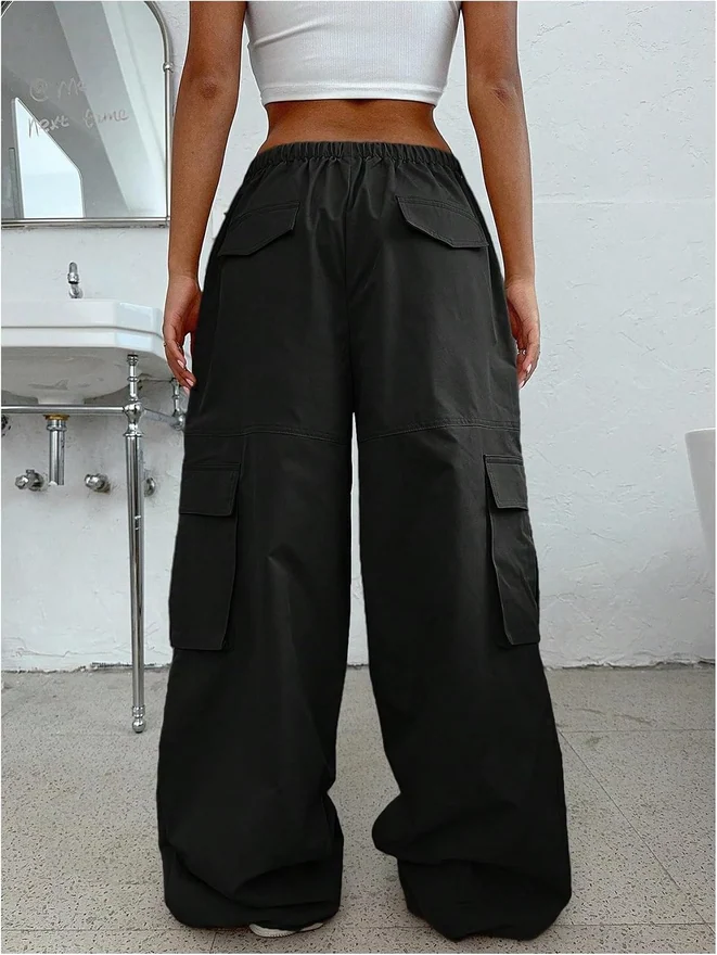 Low Waist Cargo Pants Wide Leg Y2K Parachute Trousers with by OYOANGLE, photograph 3 of 3