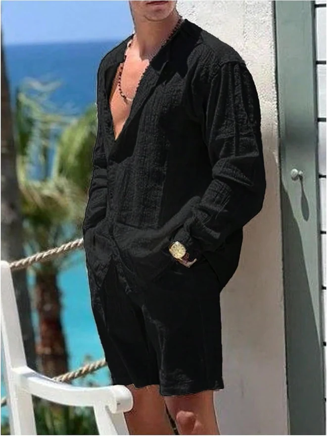 2 Piece Summer Outfits Long Sleeve Button Down Shirt and by OYOANGLE, photograph 2 of 4