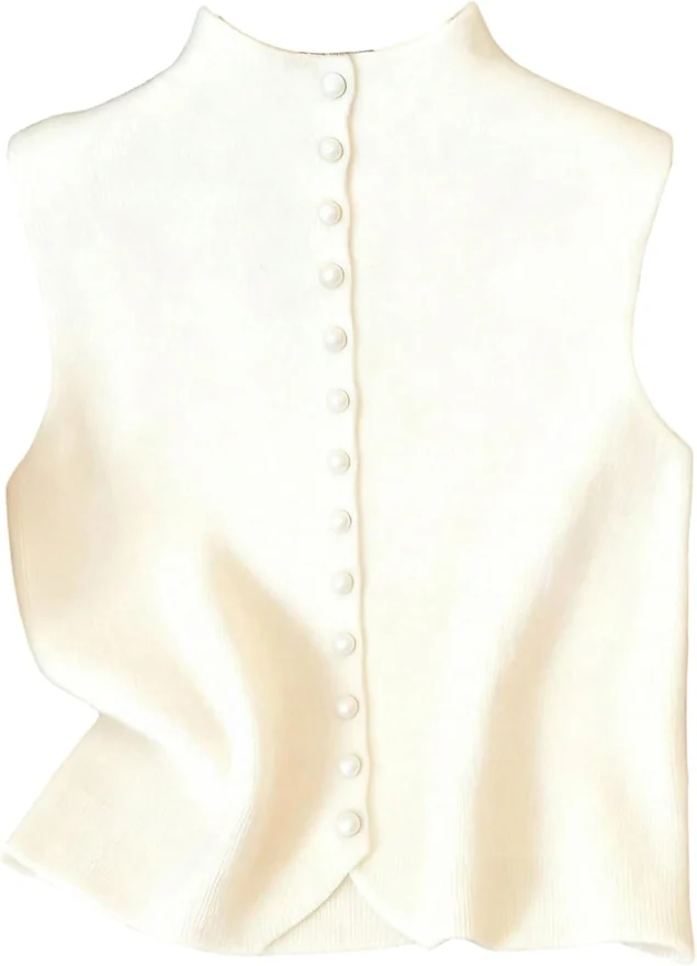 Button Up Sweater Vest Mock Neck Sleeveless Dressy Knit Top by OYOANGLE, photograph 2 of 4