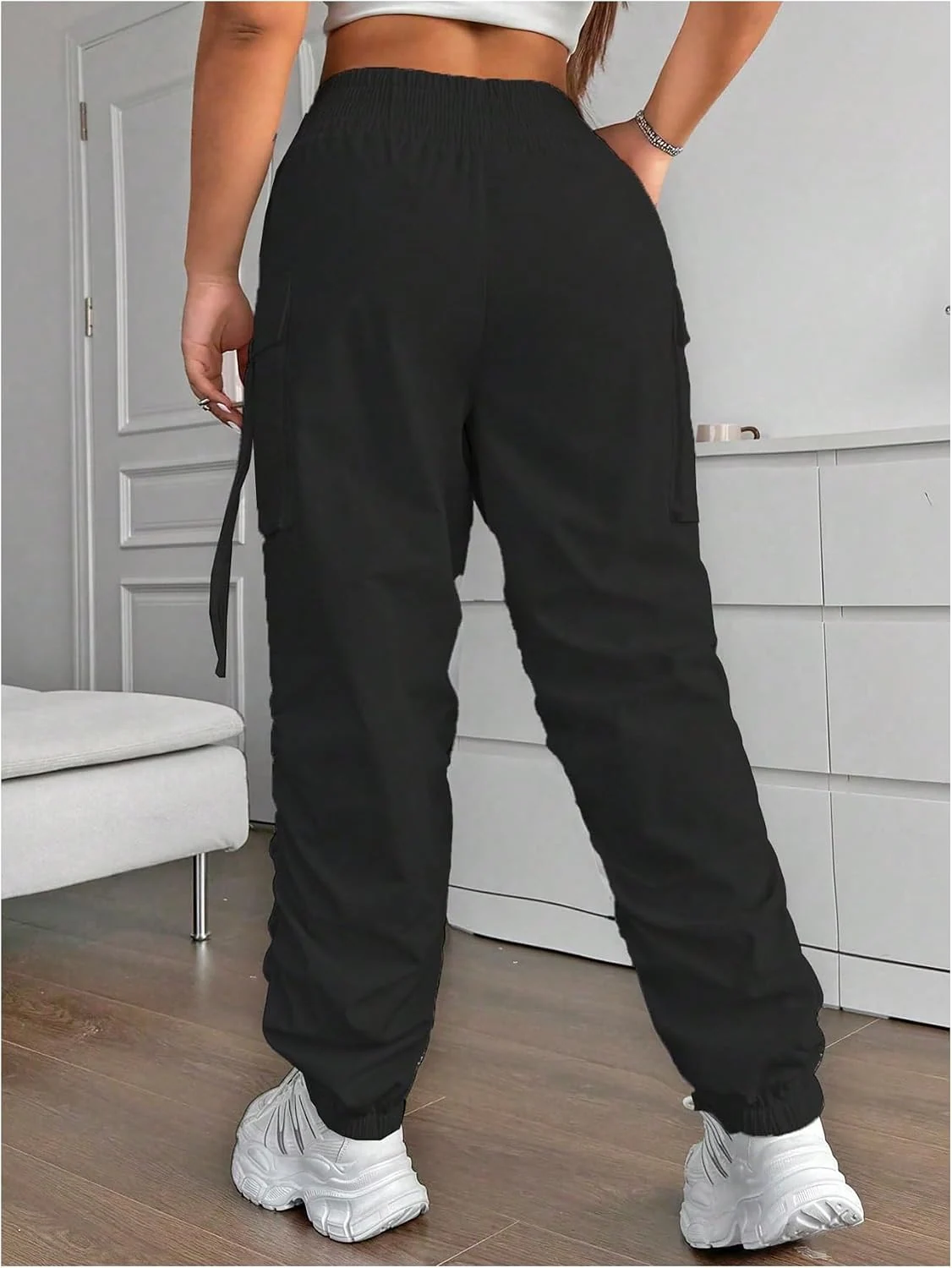 Plus Size Cargo Pants Elastic High Waisted Ruched Parachute by OYOANGLE, photograph 1 of 3